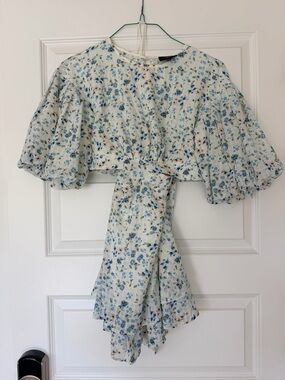 Vici Floral Print White Dress with Blue and Peach Flowers